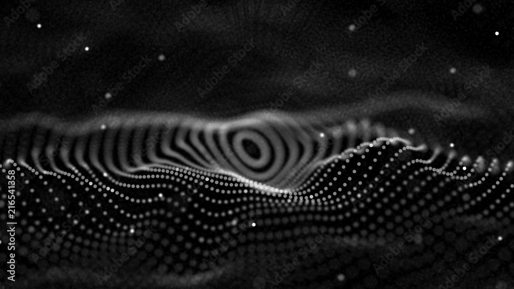 Fototapete Abstract digital wave particle. Abstract music background. Futuristic point wave. Big data. 3D rendering.