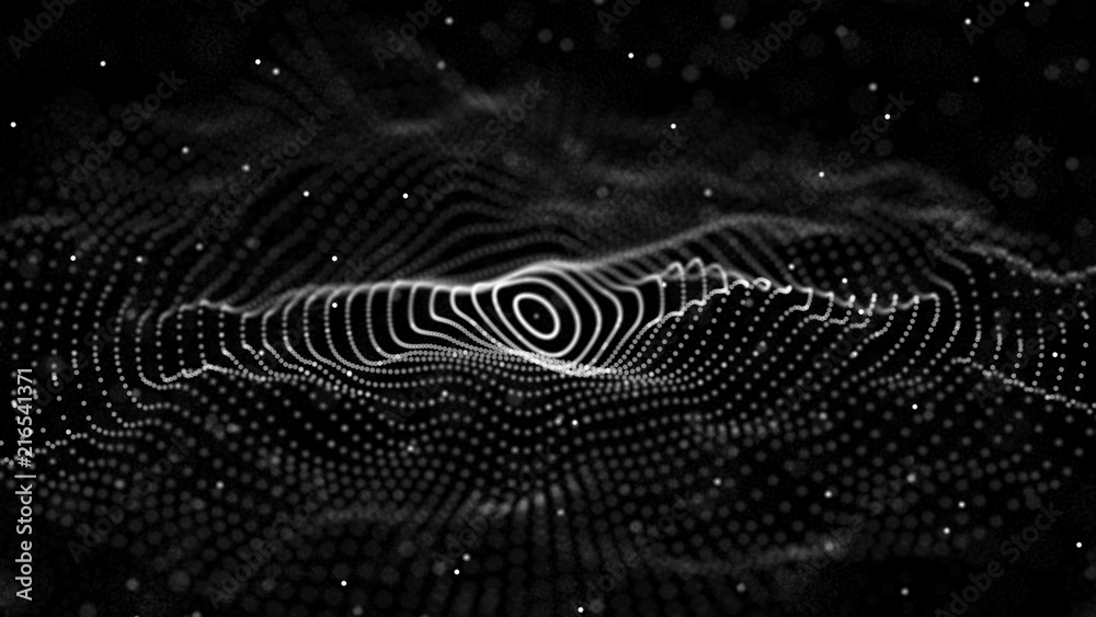Poster Abstract digital wave particle. Abstract music background. Futuristic point wave. Big data. 3D rendering.