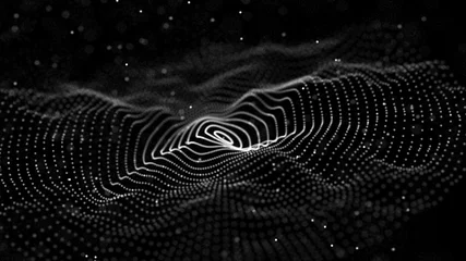 Vlies Fototapete Fraktale Wellen Abstrakte digitale Welle Partikel. Abstrakter Musikhintergrund. Futuristische Punktwelle. Große Daten. 3D-Rendering.