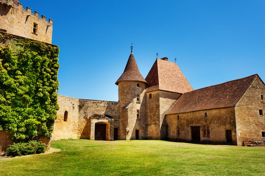 Courtyard of Chateau de Biron in France, Europe