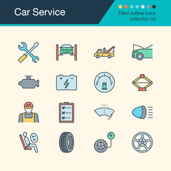 Car Service icons. Filled outline design collection 50. For presentation, graphic design, mobile application, web design, infographics.