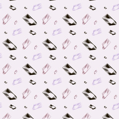 Pattern ornament with abstract violet purple red gray figure on pink background