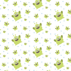 Pattern ornament with funny cute green monster on white background