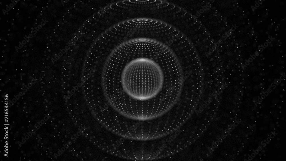 Aufkleber Abstract 3d sphere. Background with nebula. Cosmic galaxy illustration. Sphere particles. 3D rendering.