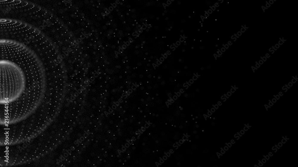 Aufkleber Abstract 3d sphere. Background with nebula. Cosmic galaxy illustration. Sphere particles. 3D rendering.