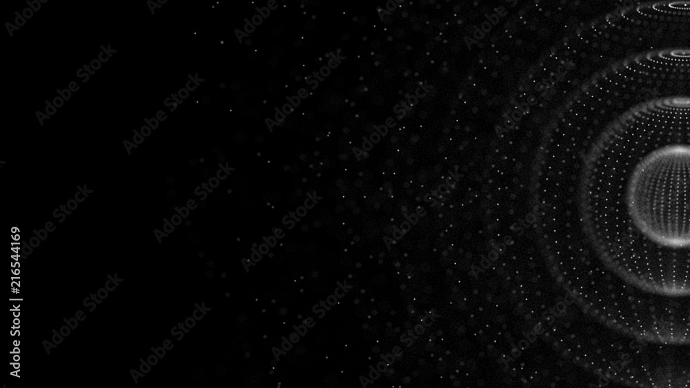 Aufkleber Abstract 3d sphere. Background with nebula. Cosmic galaxy illustration. Sphere particles. 3D rendering.