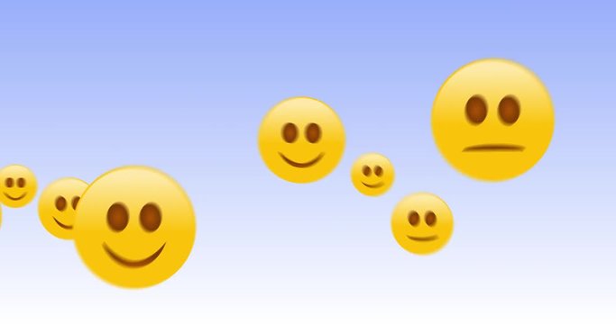 Happy Emoji bounces away on blue background