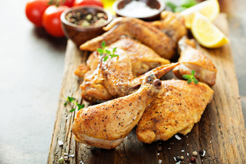 Pieces of grilled or smoked chicken