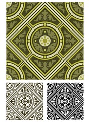 diagonal tile in shades of olive green, traditional abstract with bonus variations