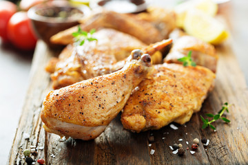 Pieces of grilled or smoked chicken