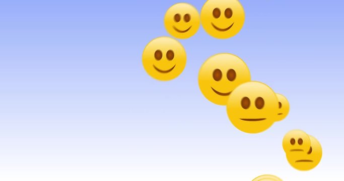 Happy Emoji bubbles up in the air on blue background