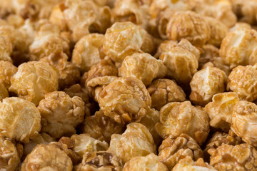 Close-up caramel popcorn, isolated on white background