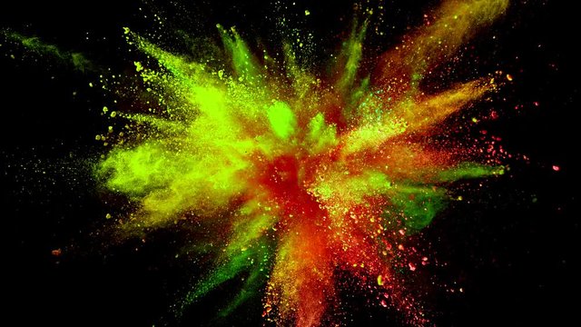 Super slowmotion shot of color powder explosion isolated on black background. Shot with high speed cinema camera at 1000fps