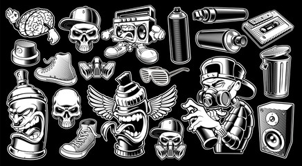 Set of black and white graffiti stickers. © Harry Kasyanov
