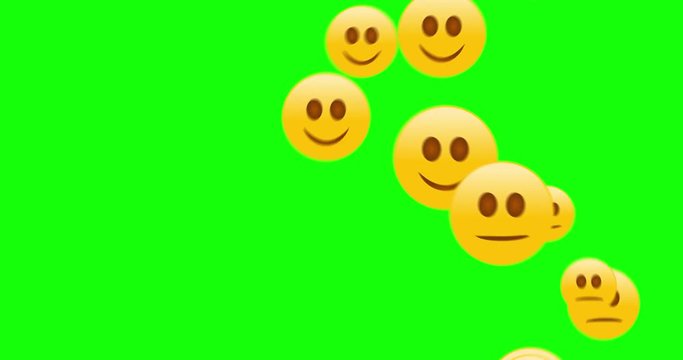 Happy Emojis bubbles up in the air on Green screen