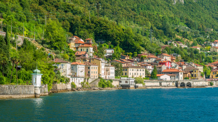 Fototapeta na wymiar Scenic sight on the road from Fiumelatte to Varenna, Lake Como. Lombardy, Italy.