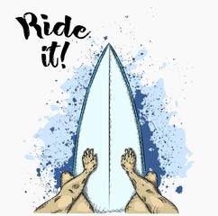 surfer on the board and big wave. vector illustration.