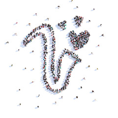 A lot of people form saxophone, love, icon . 3d rendering.
