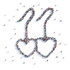 A lot of people form earrings, heart, love, icon . 3d rendering.