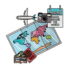 paper map with travel around world icons vector illustration design