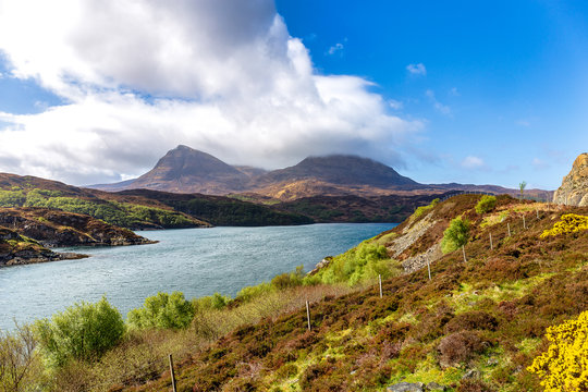 Misty mountains behind Loch a' Chairn Bhain