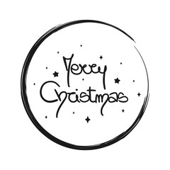 cute vector hand drawn lettering merry christmas text in grunge circle frame