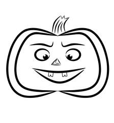 Jack pumpkin lantern is painted in black on white, 2D illustration.
