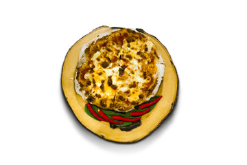 Delicious italian pizza isolated on white background, Top view