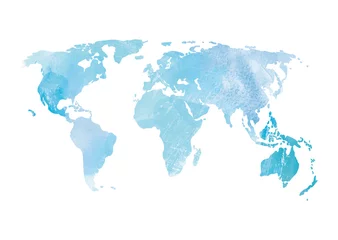 Rolgordijnen Blue watercolor world map © SweetRenie