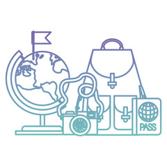 camera photographic with travel set icons vector illustration design