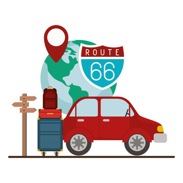 car with travel set icons vector illustration design