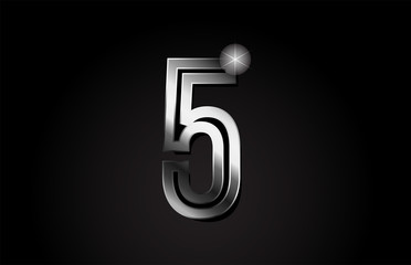 silver metal number 5 logo icon design