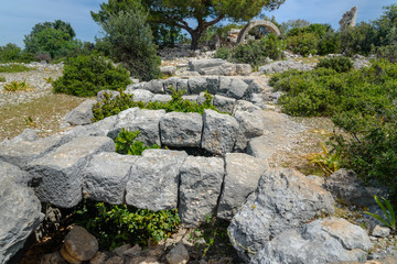 Ruins on mountain near Mediterranean Sea around Akyar region. Mersin. Turkey