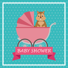 baby shower card with cute chipmunk in cart