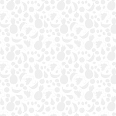 Vector seamless fruit berries pattern food gray small objects contours on white background.