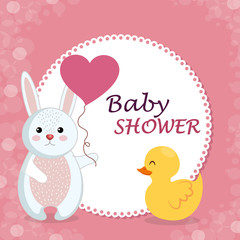 baby shower card with cute rabbit and duck