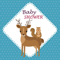 baby shower card with cute reindeer and chipmunk