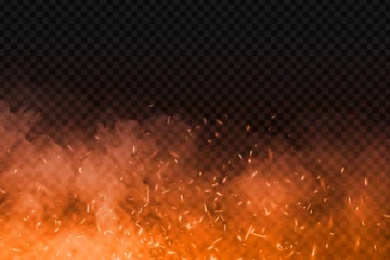  Vector realistic isolated fire effect with smoke for decoration and covering on the transparent background. Concept of sparkles, flame and light. © comicsans