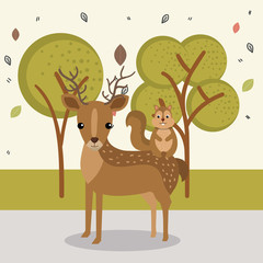 Obraz na płótnie Canvas cute reindeer and chipmunk animal characters