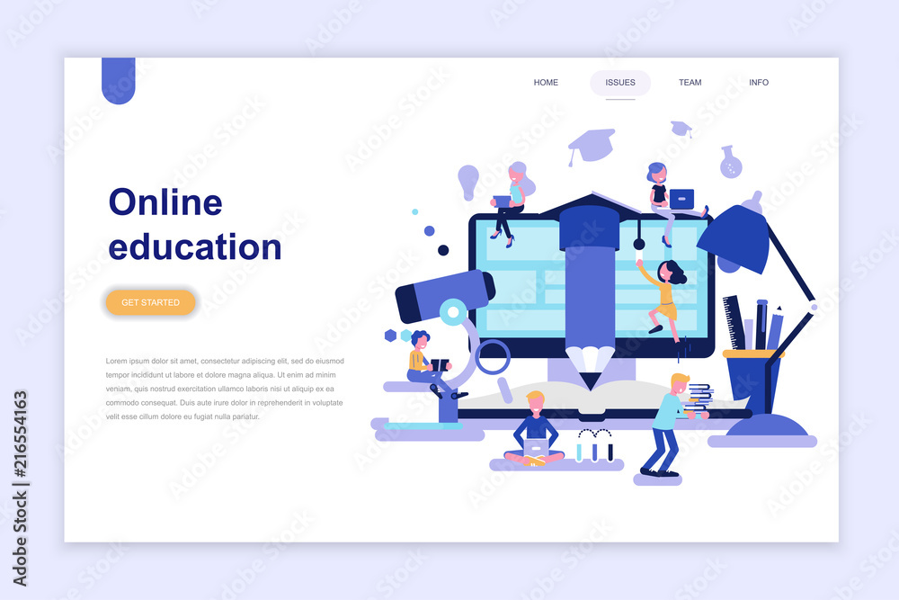 Poster Landing page template of online education modern flat design concept. Learning and people concept. Conceptual flat vector illustration for web page, website and mobile website.