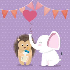 cute elephant and porcupine animal characters