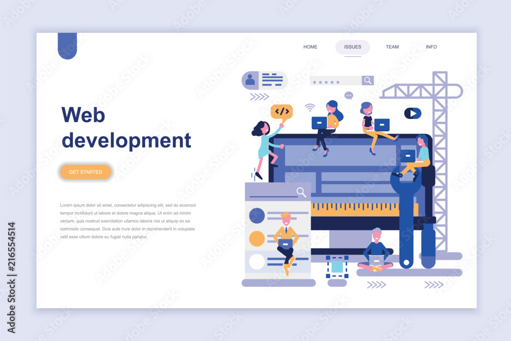 Wall mural landing page template of web development modern flat design concept. learning and people concept. co