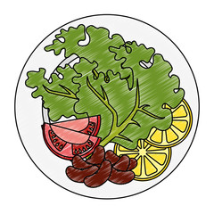 dish with fresh lettuce and beans