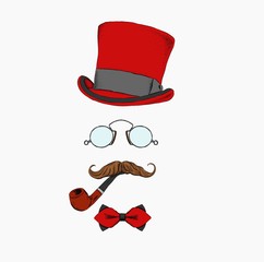 Hat, glasses and mustache icon. Hipster style and fashion concept, Vector illustration.