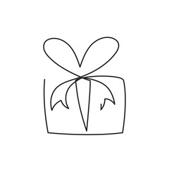 Present box continuous editable line vector illustration - wrapped surprise package with ribbon and bow.