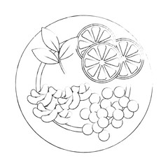 dish with fruits and vegetables