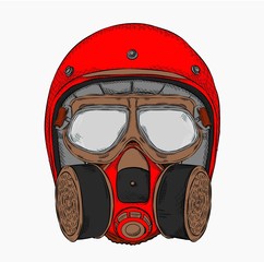 Retro motorcyclist helmet with glasses and a respirator. Vector illustration.