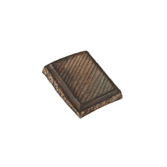 Piece of chocolate bar, watercolor illustration. Isolated.