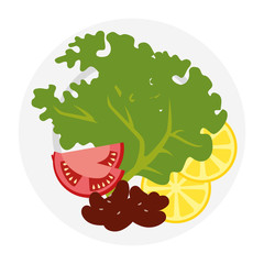 dish with fresh lettuce and lemons