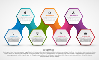 Hexagon options infographics template. Infographics for business presentations or information banner.